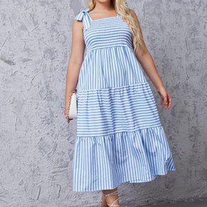 PLUS Summer Blue Striped Maxi Dress
